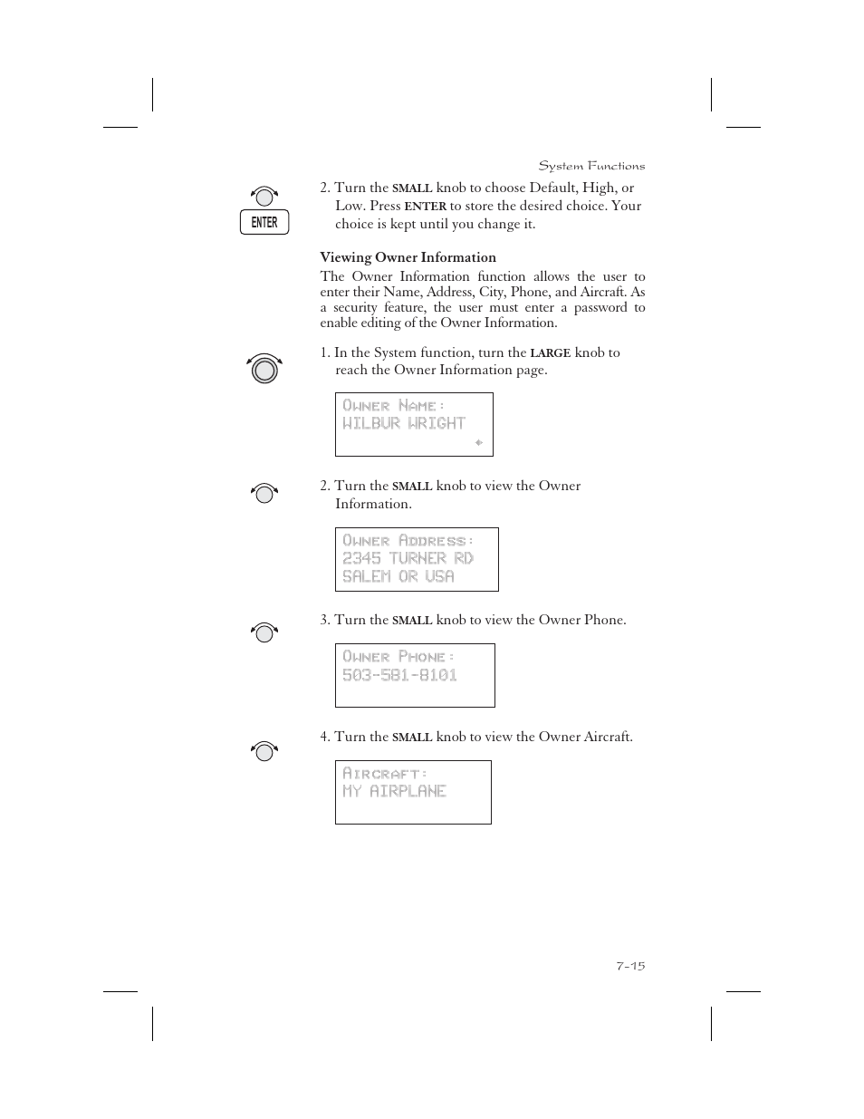 Viewing owner information 7-15, Owner information 7-15, Viewing owner information -15 | Apollo 65 User Manual | Page 167 / 324