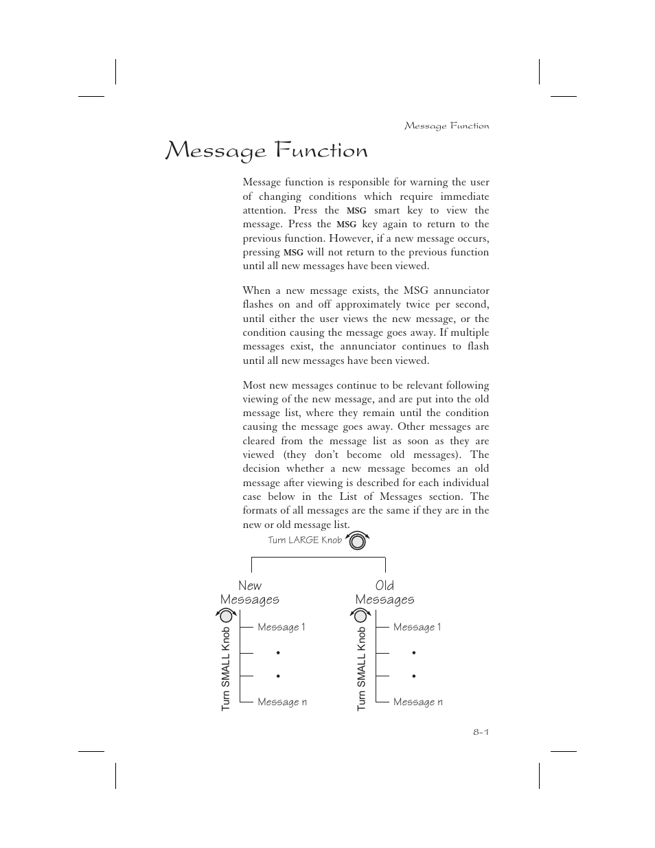 Message function 8-1, Message 8-1 - 8-14, Message function -1 | Message function, Old messages, New messages | Apollo 65 User Manual | Page 177 / 324