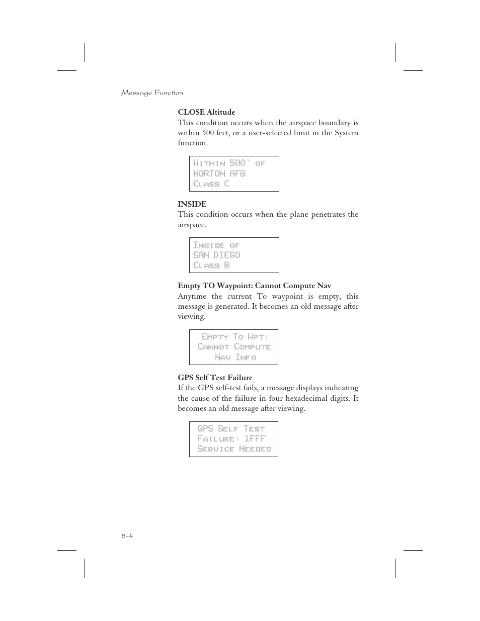 Inside 8-4, Close altitude 8-4, Empty to waypoint 8-4 | Failure 8-4 | Apollo 65 User Manual | Page 180 / 324