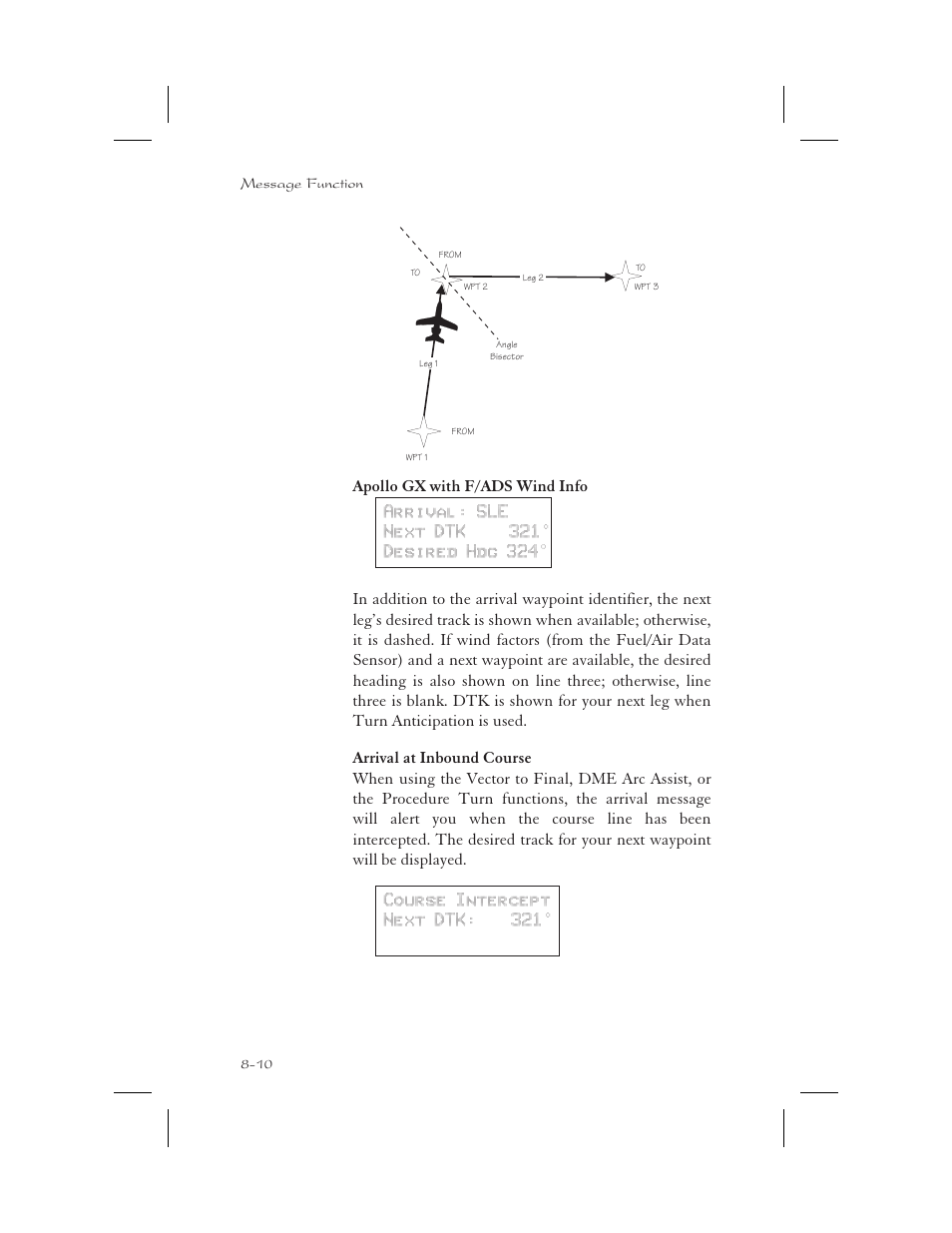 Courrse intercept 8-10, Waypoint alert 8-10 | Apollo 65 User Manual | Page 186 / 324
