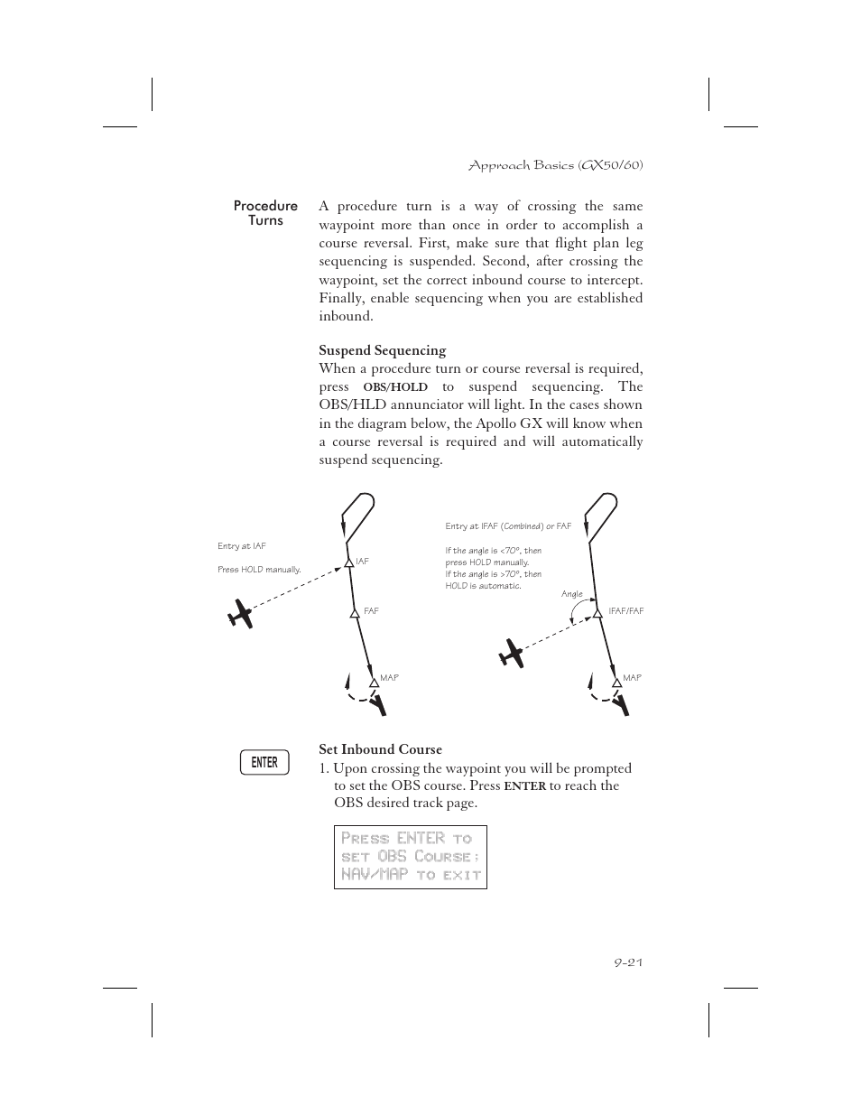 Procedure turns 9-21, Procedure turns 9-21 - 9-22, 9-66, 9-68, Procedure turns -21 | Apollo 65 User Manual | Page 211 / 324