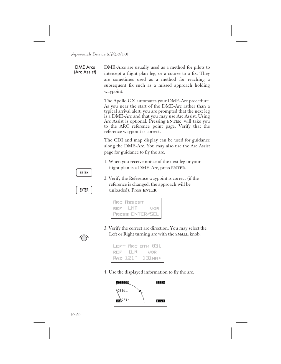 Dme arcs (arc assist) 9-26, Altitude assist 9-26, Dme arcs (arc assist) -26 | Apollo 65 User Manual | Page 216 / 324