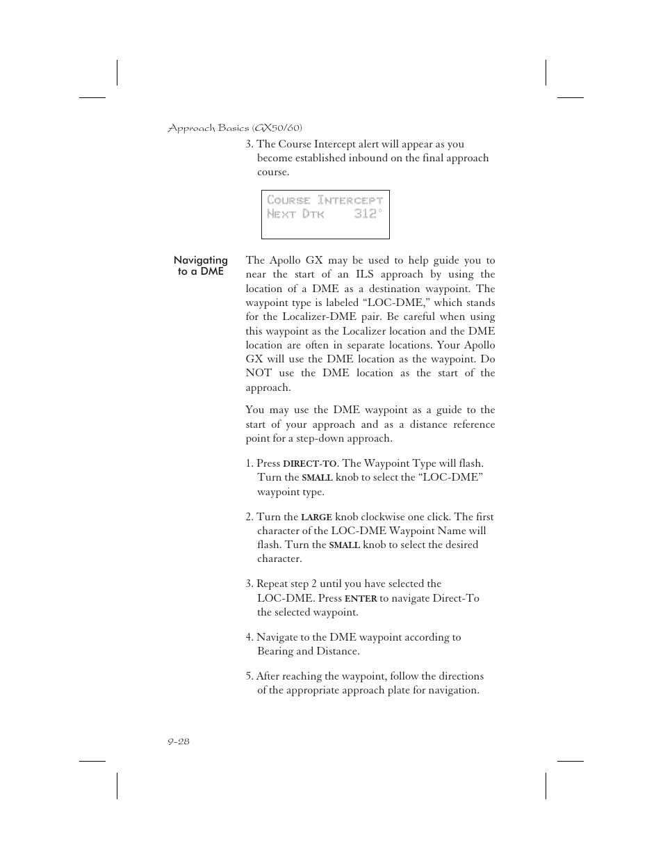Navigating to a dme 9-28, Navigating to a dme -28 | Apollo 65 User Manual | Page 218 / 324