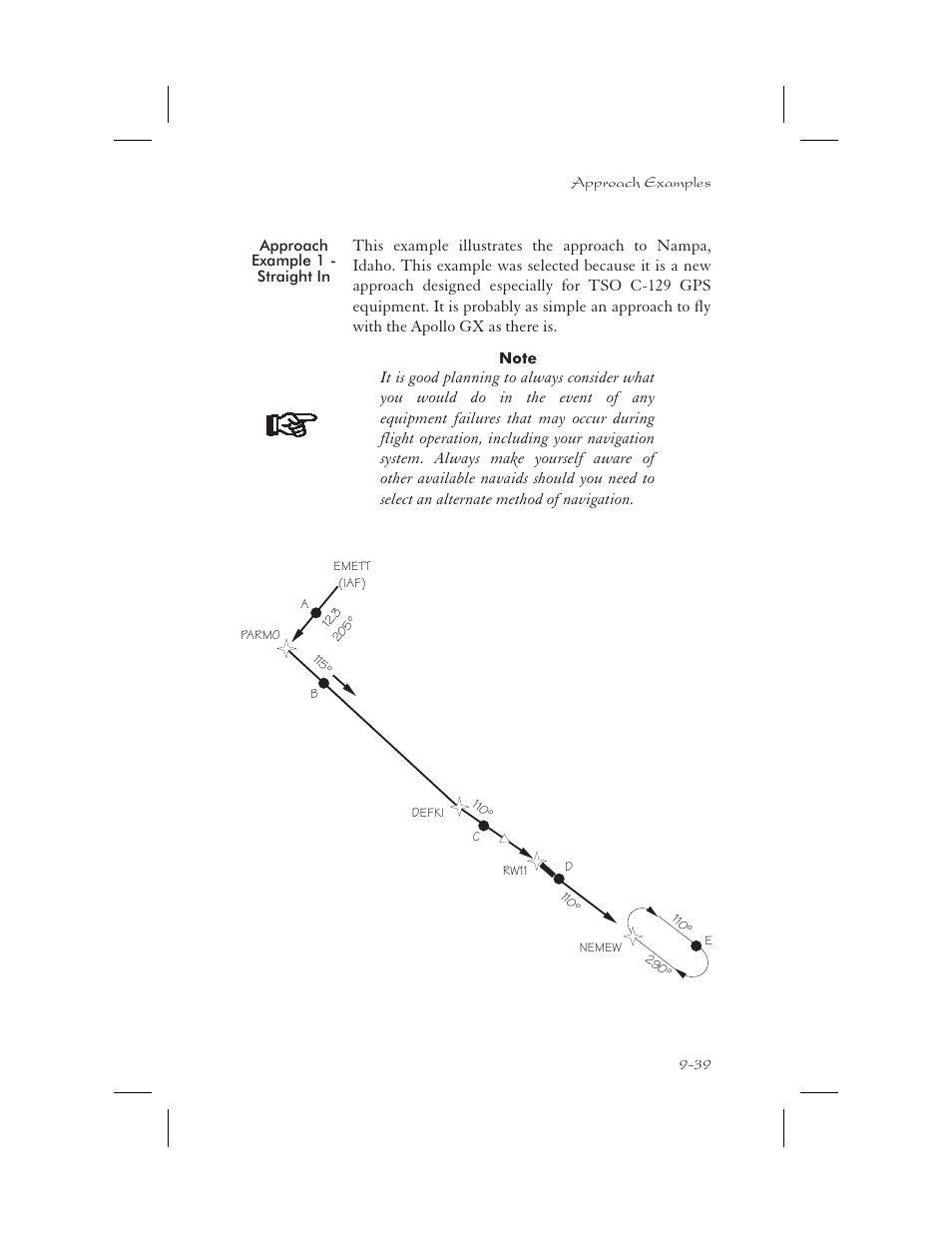 Approach example 1 - straight in 9-39, Approach example 1 - straight in -39 | Apollo 65 User Manual | Page 229 / 324