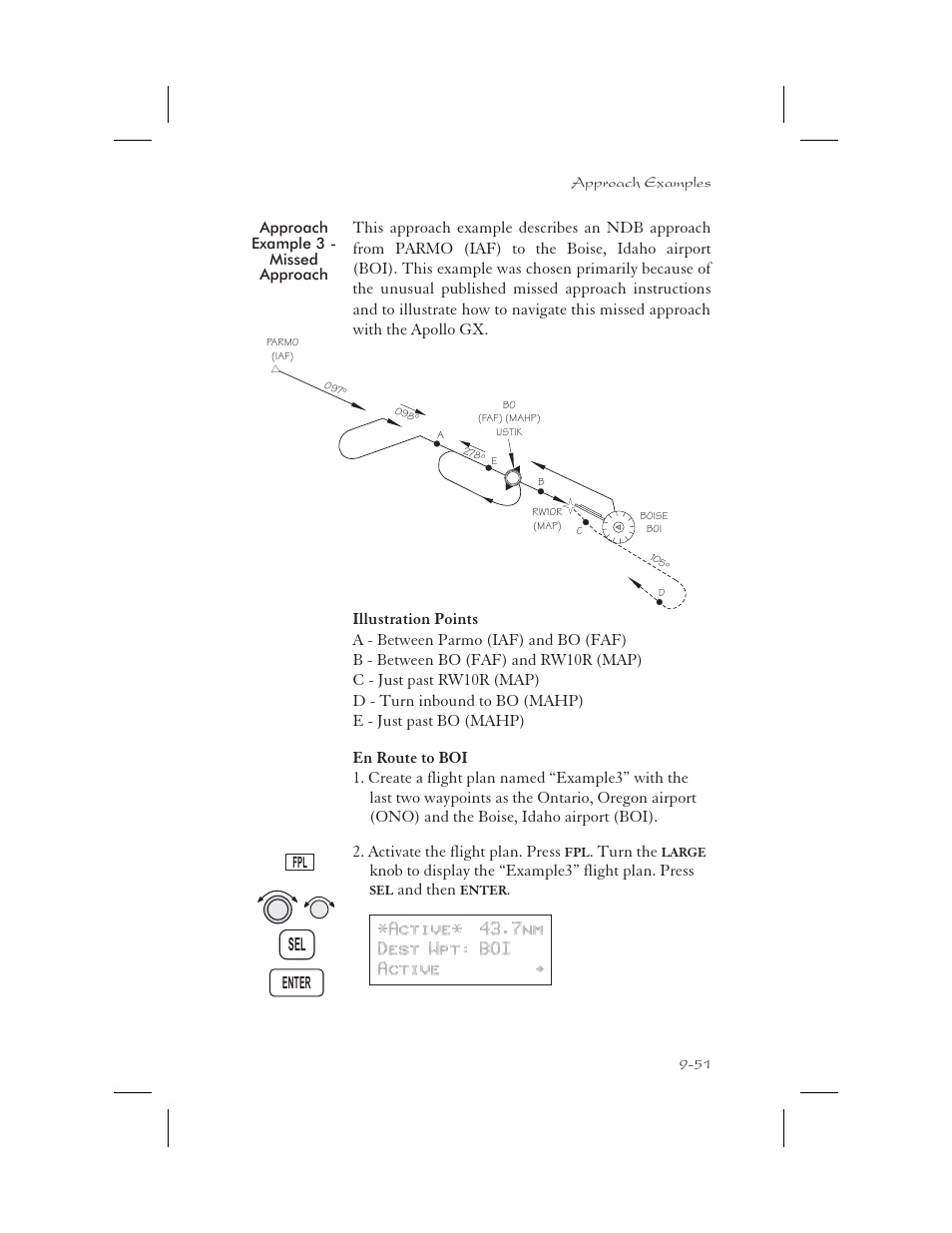 Approach example 3 - missed approach 9-51, Approach example 3 - missed approach -51 | Apollo 65 User Manual | Page 241 / 324