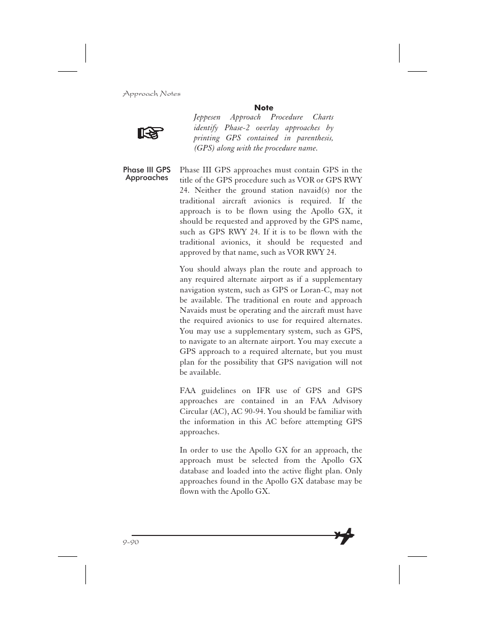 Phase iii 9-90, Phase iii approach 9-90 | Apollo 65 User Manual | Page 280 / 324
