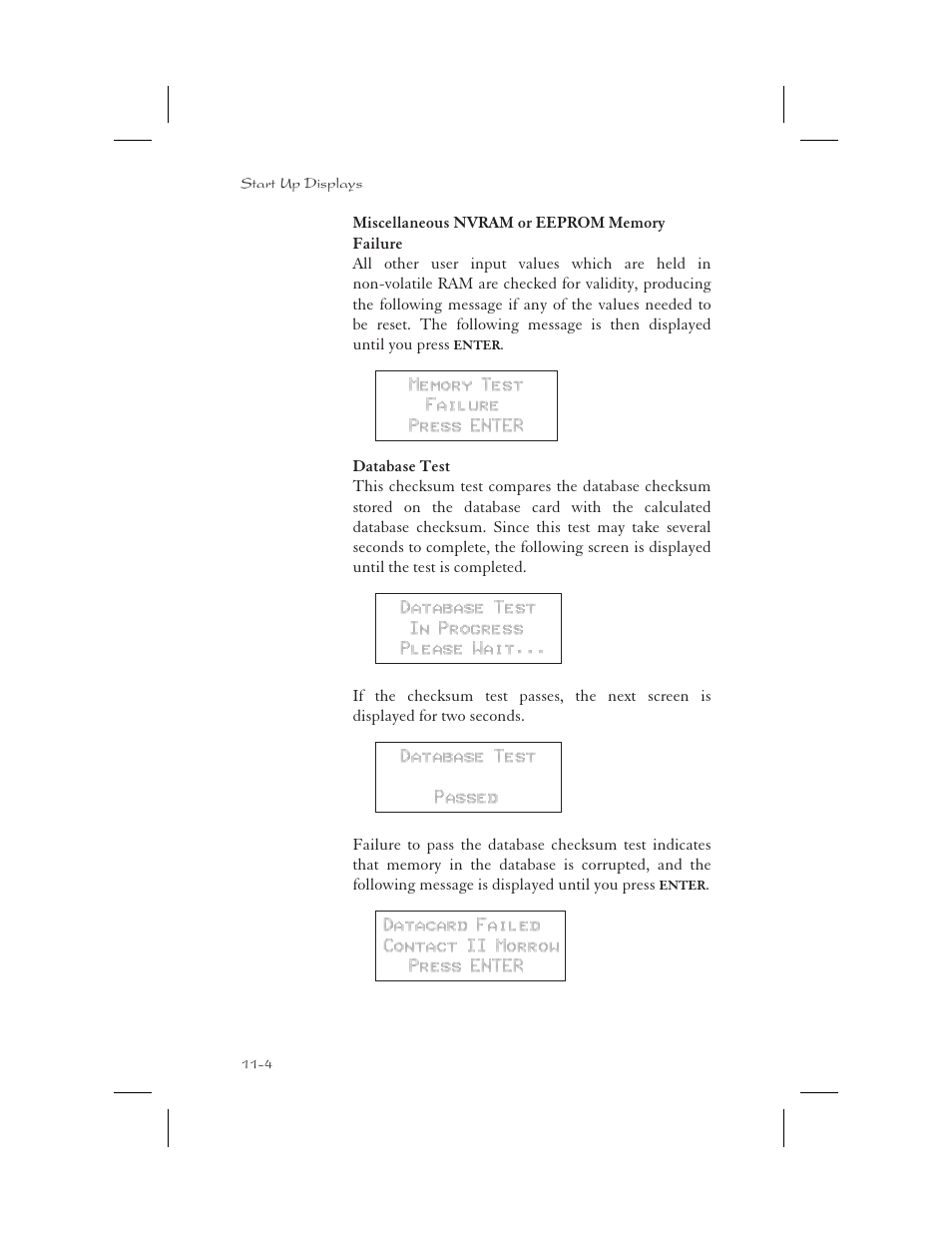 Database test 11-4, Eeprom 11-4, Nvram 11-4 | Apollo 65 User Manual | Page 284 / 324