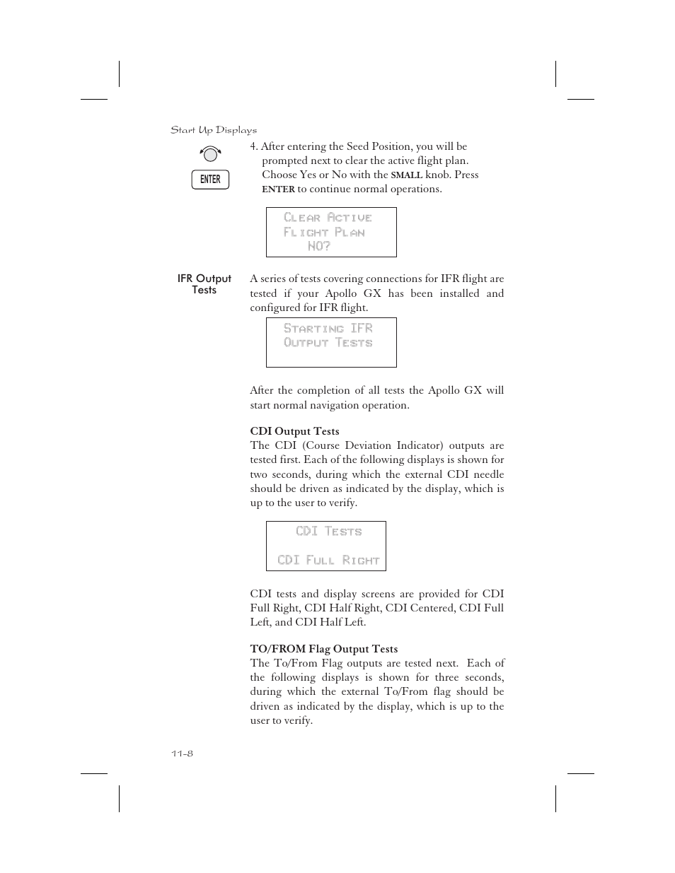 Ifr output tests 11-8, Output tests 11-8, To-from flag tests 11-8 | Ifr output tests -8 | Apollo 65 User Manual | Page 288 / 324