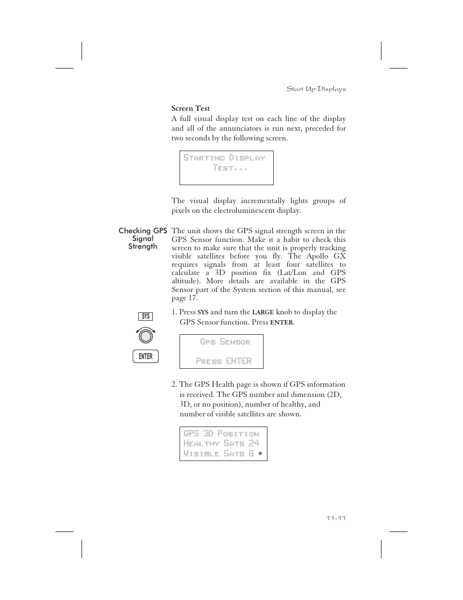 Checking gps signal strength 11-11, Signal strength 11-11, Checking gps signal strength -11 | Apollo 65 User Manual | Page 291 / 324