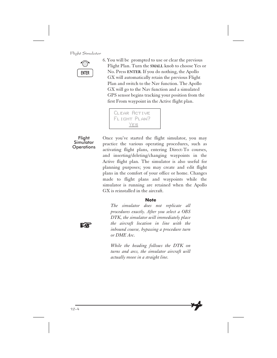 Flight simulator operations 12-4, Operation 12-4, Flight simulator operations -4 | Apollo 65 User Manual | Page 296 / 324