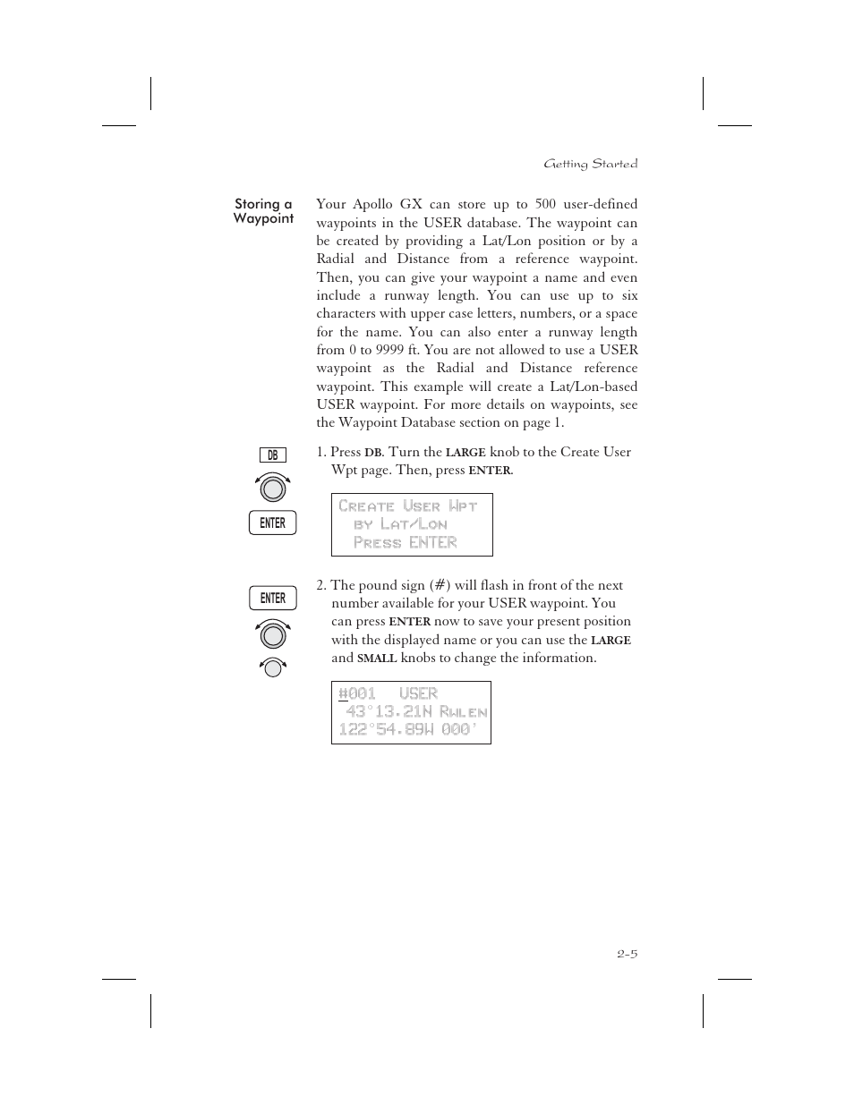 Storing a waypoint 2-5, Storing a waypoint -5 | Apollo 65 User Manual | Page 31 / 324
