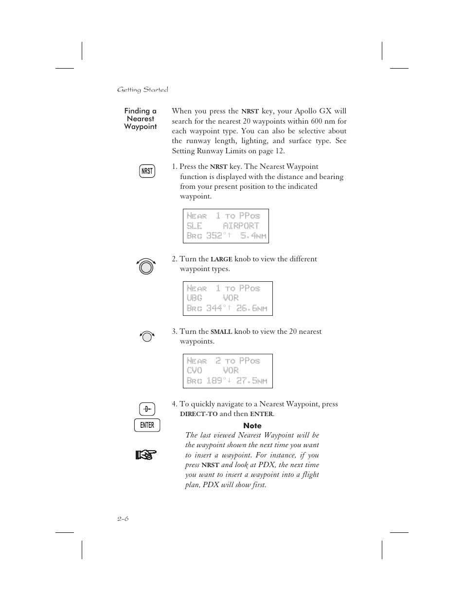 Finding a nearest waypoint 2-6, Nearest waypoint 2-6, 3-12 - 4-13, 5-9, 9-36, 10-6, Finding a nearest waypoint -6 | Apollo 65 User Manual | Page 32 / 324