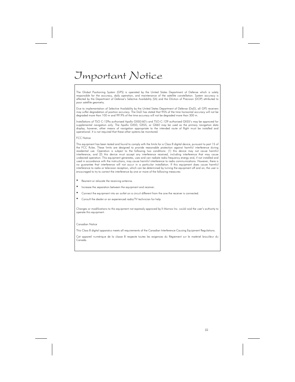 Fcc notice 1-iii, Important notice | Apollo 65 User Manual | Page 5 / 324