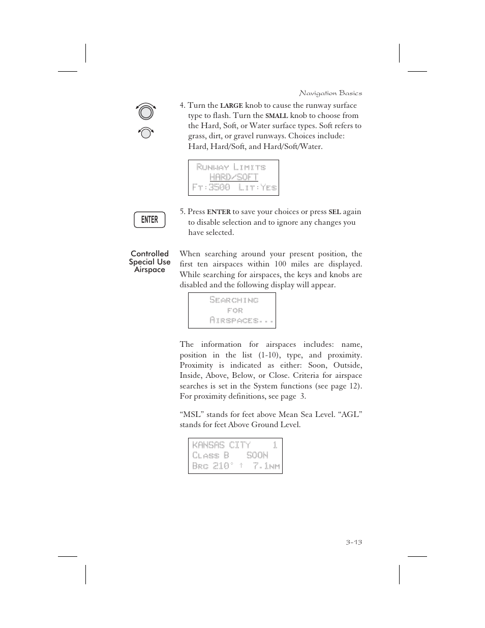 Controlled special use airspace 3-13, Nearest 3-13, Runway surface 3-13 | Special use airspace 3-13, Controlled special use airspace -13 | Apollo 65 User Manual | Page 51 / 324