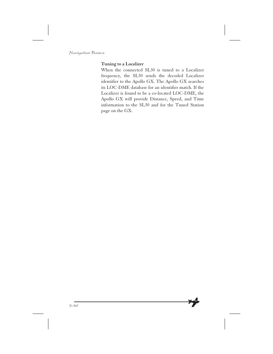 Tuning to a localizer 3-40, Tuning to a localizer -40 | Apollo 65 User Manual | Page 78 / 324