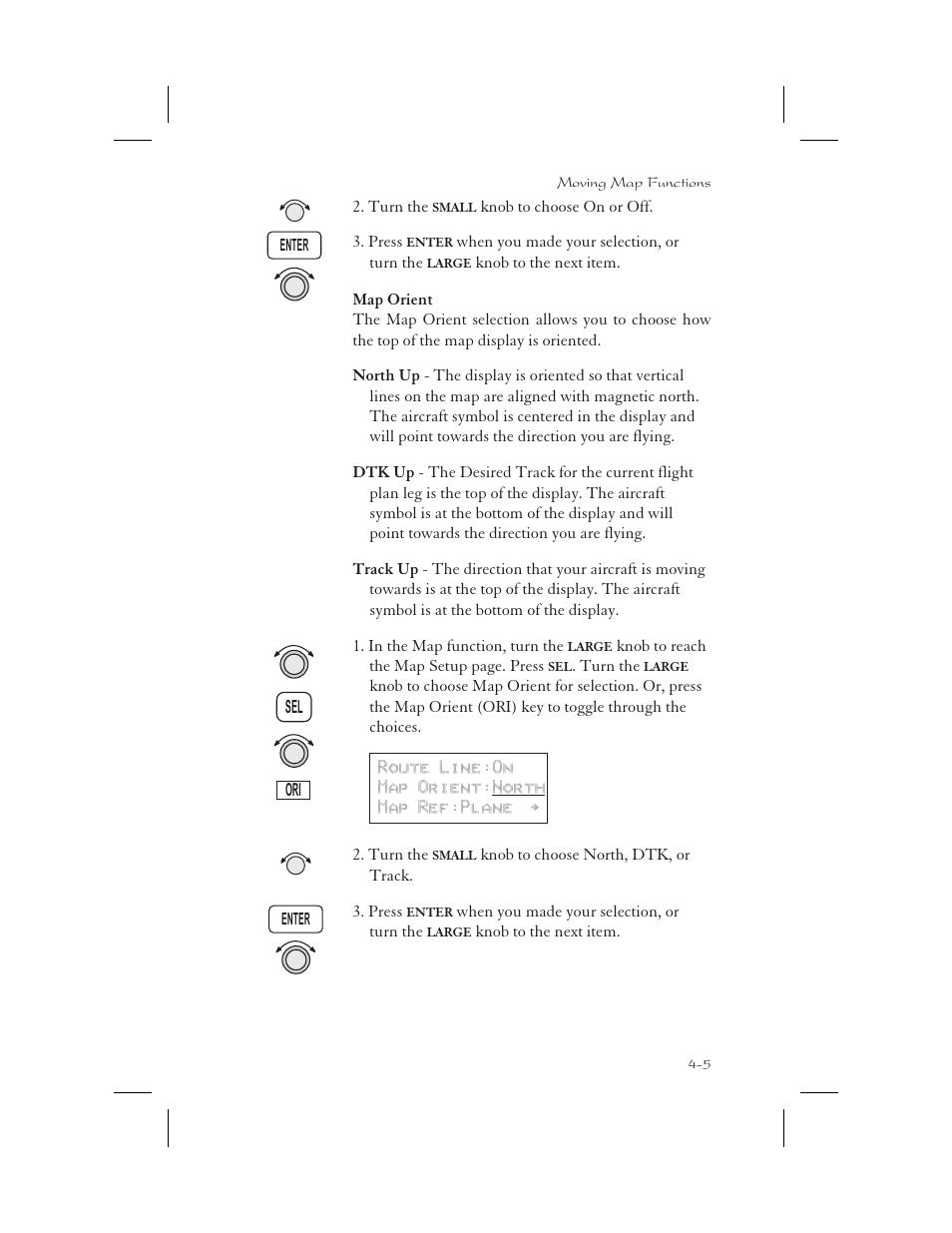 Map orient 4-5, Dtk up 4-5, Orientation 4-5 | North up 4-5, Track up 4-5, Map orient -5 | Apollo 65 User Manual | Page 83 / 324