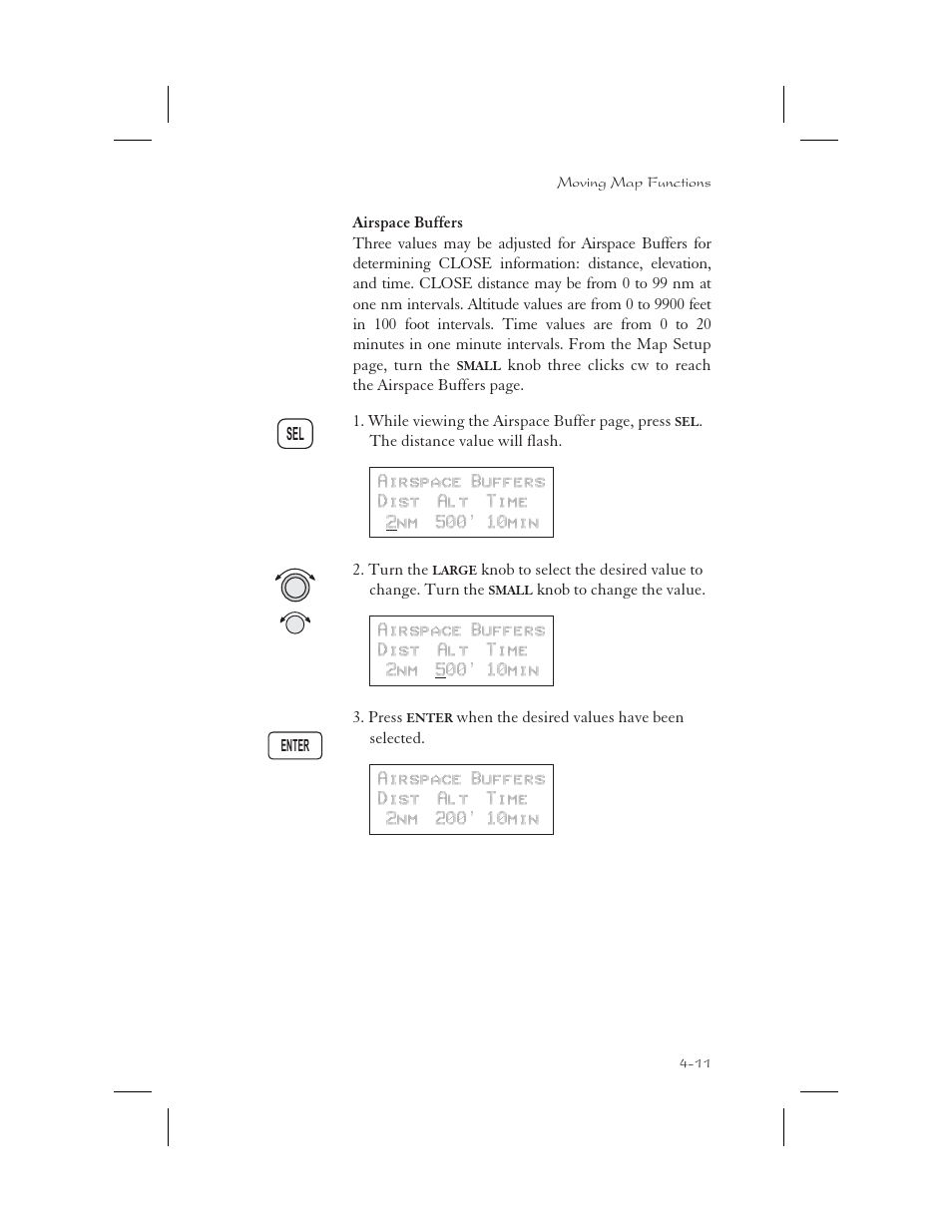 Airspace buffers 4-11, Buffers 4-11, Close 4-11, 8-3 | Airspace buffers -11 | Apollo 65 User Manual | Page 89 / 324