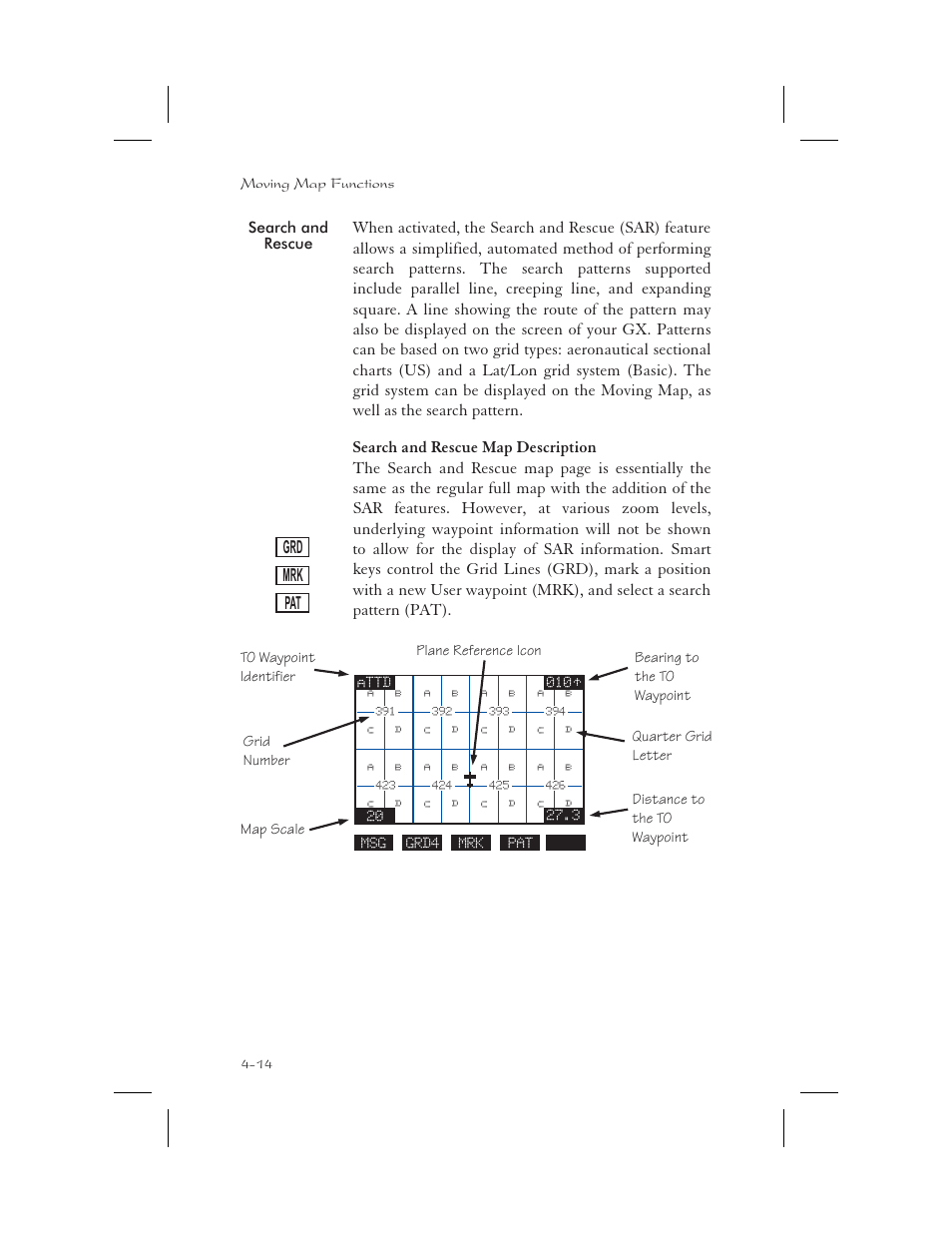 Search and rescue 4-14, Search and rescue map description 4-14, Search and rescue -14 | Search and rescue map description -14, Mrk pat | Apollo 65 User Manual | Page 92 / 324