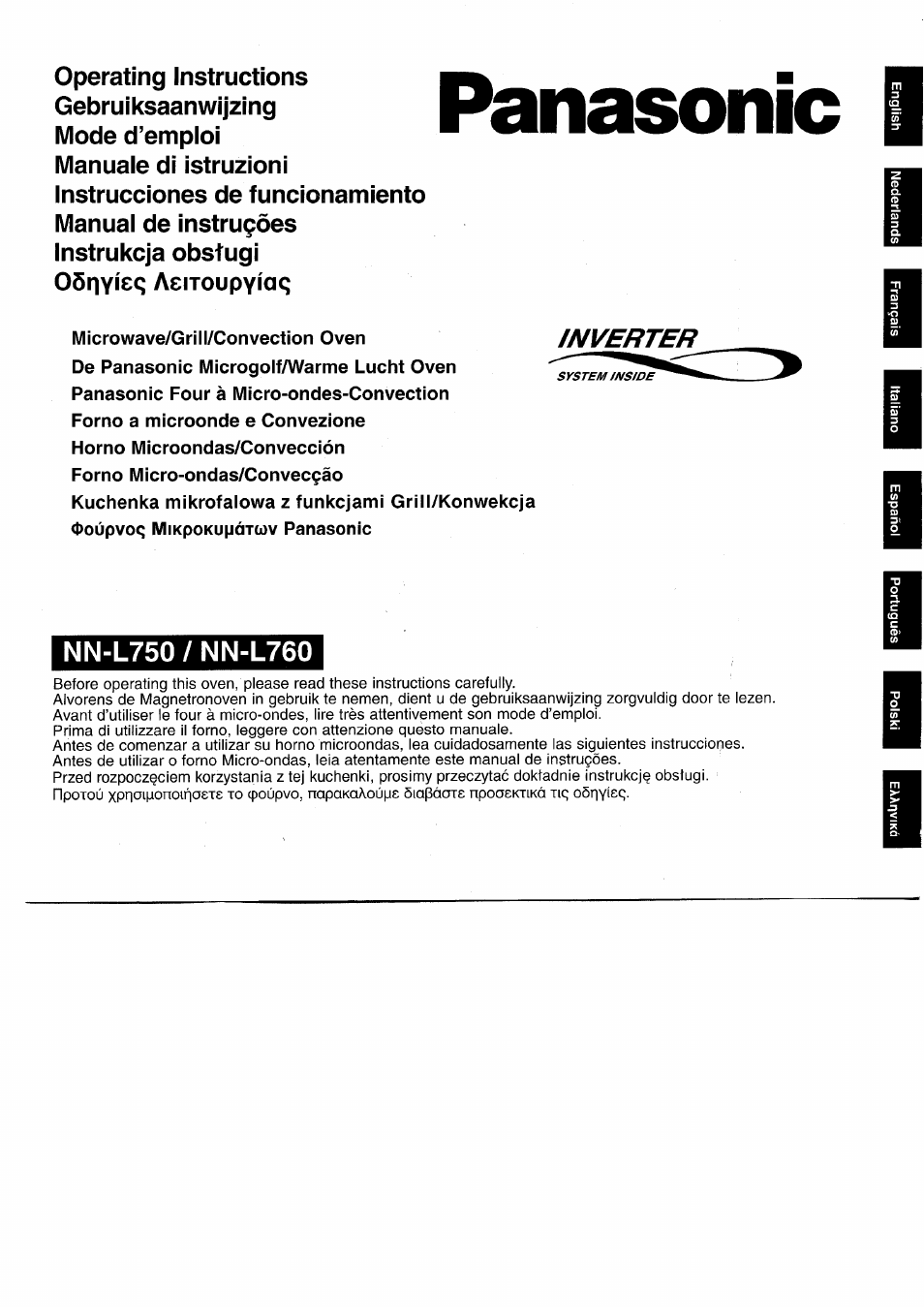 Panasonic NNL750WB User Manual | 164 pages