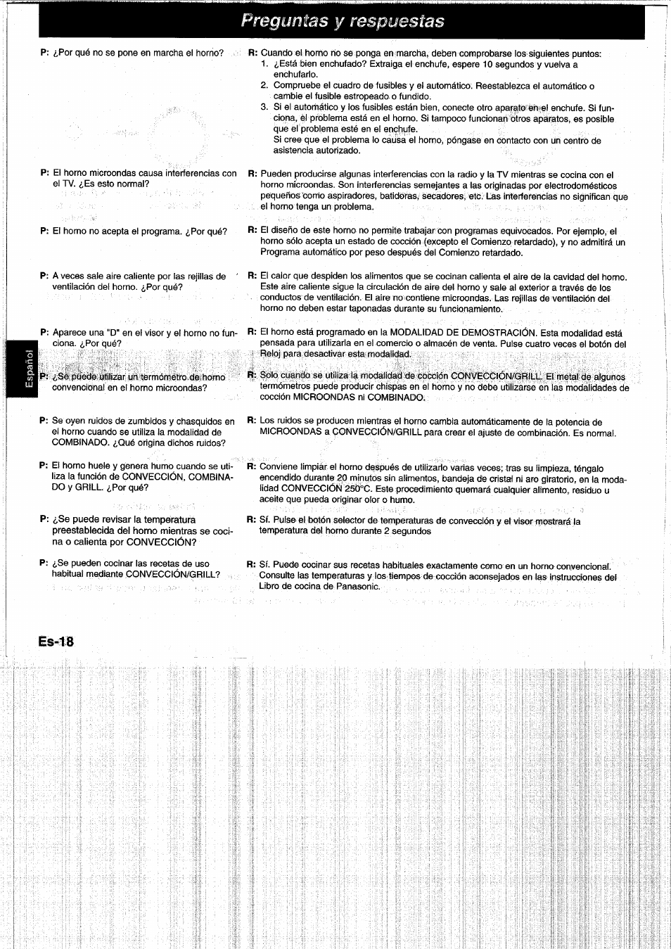 P: ¿se puede revisar la temperatura, Es-18 | Panasonic NNL750WB User Manual | Page 100 / 164