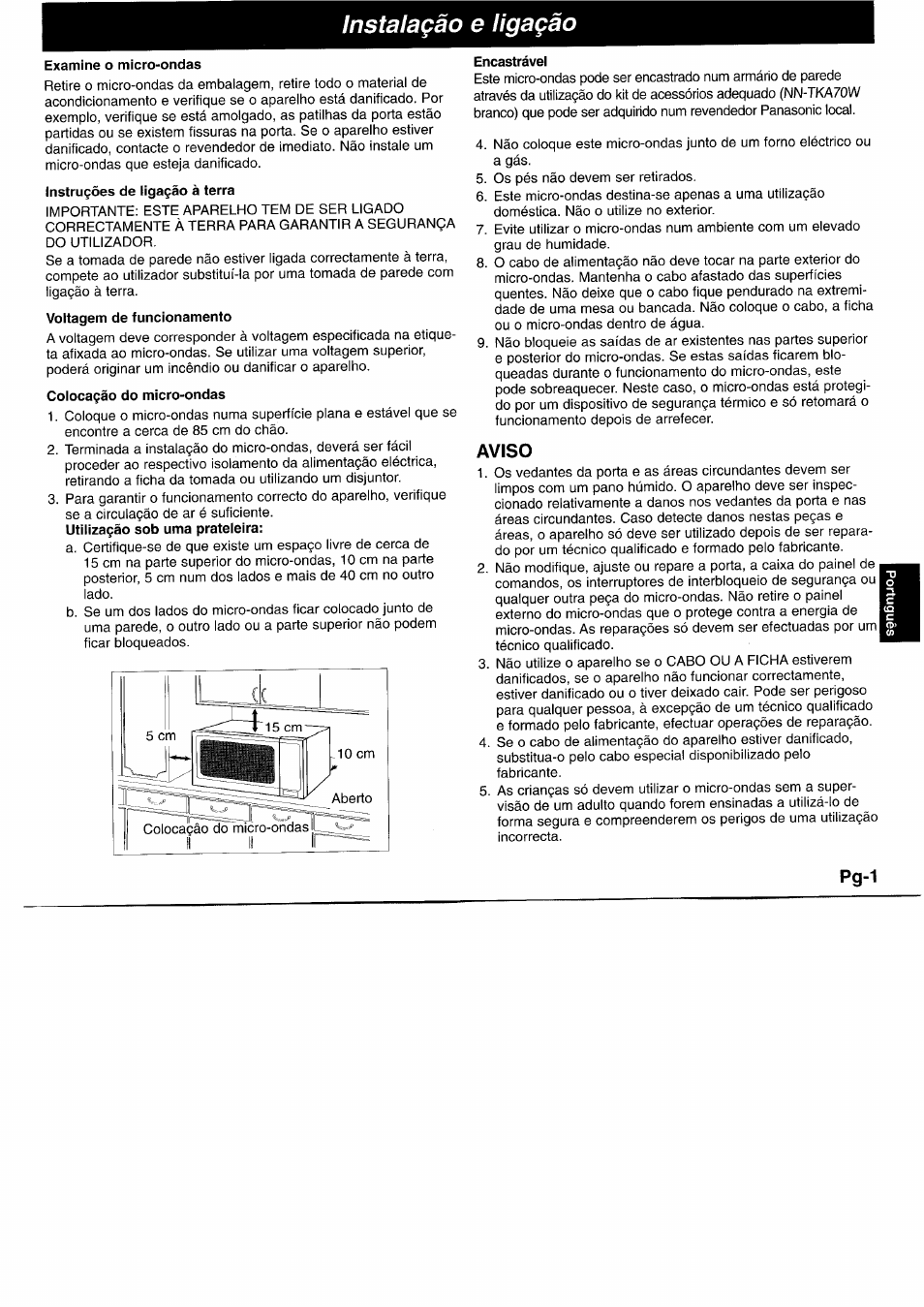 Instalagào e ligagào, Aviso, Pg-1 | Panasonic NNL750WB User Manual | Page 103 / 164