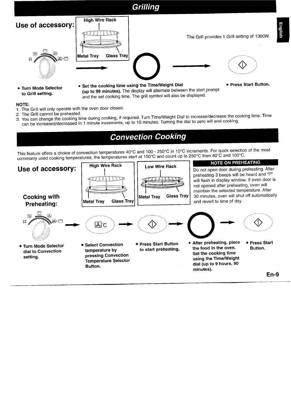 Grilling, Use of accessory, Convection cooking | Cooking with preheating | Panasonic NNL750WB User Manual | Page 11 / 164
