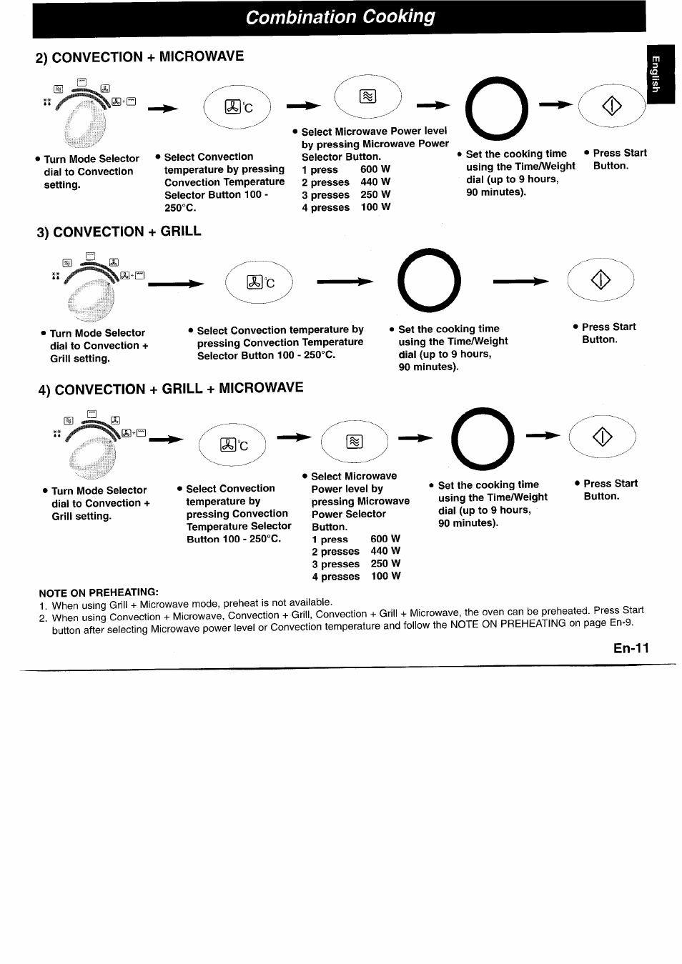 Combination cooking, 2) convection + microwave, 4) convection + grill + microwave | Panasonic NNL750WB User Manual | Page 13 / 164