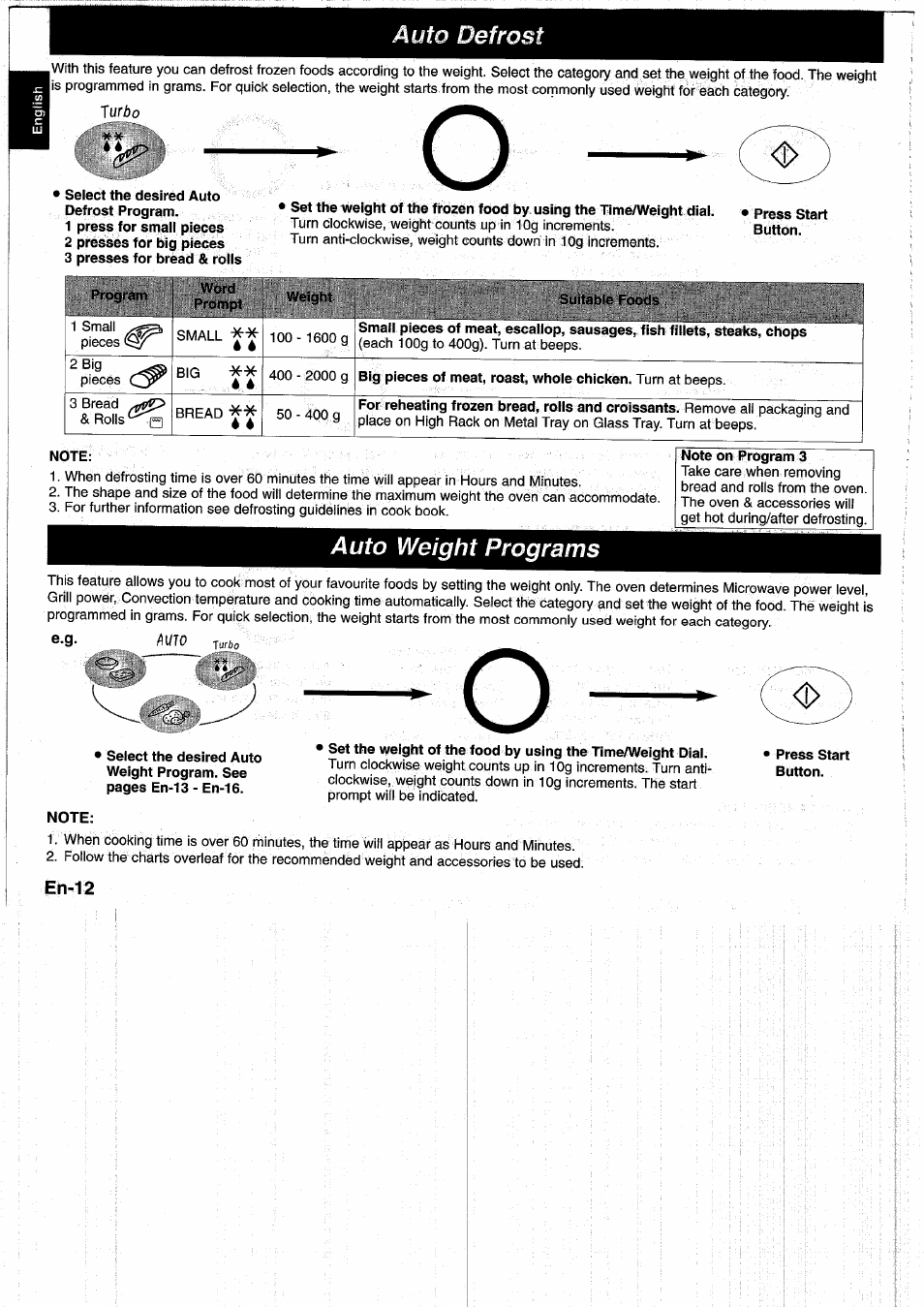 Auto weight programs, Note, En-12 | Panasonic NNL750WB User Manual | Page 14 / 164