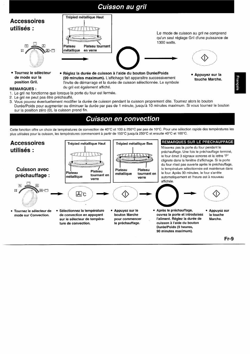 Accessoires utilisés, Cuisson en convection, Cuisson avec préchauffage | Cuisson au gril | Panasonic NNL750WB User Manual | Page 51 / 164