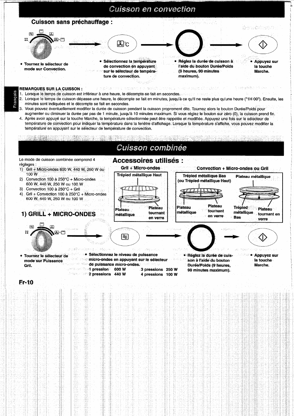 Cuisson sans préchauffage, 1) grill + micro-ondes, Accessoires utilisés | Gril -i- micro-ondes, Convection + micro-ondes ou gril, Cuisson en convection, Cuisson combinée, H! b | Panasonic NNL750WB User Manual | Page 52 / 164