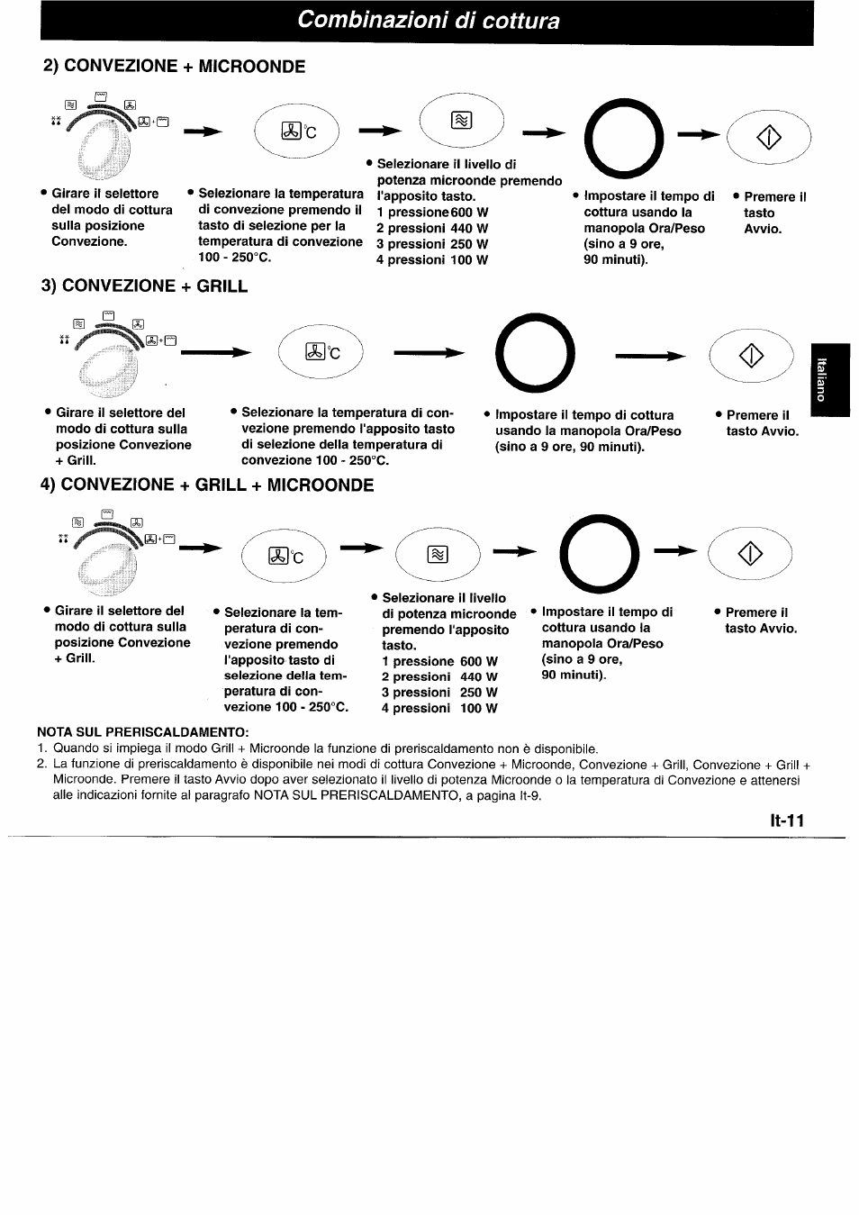 Combinazioni di cottura, 2) convezione + microonde, 3) convezione + grill | 4) convezione -i- grill + microonde | Panasonic NNL750WB User Manual | Page 73 / 164