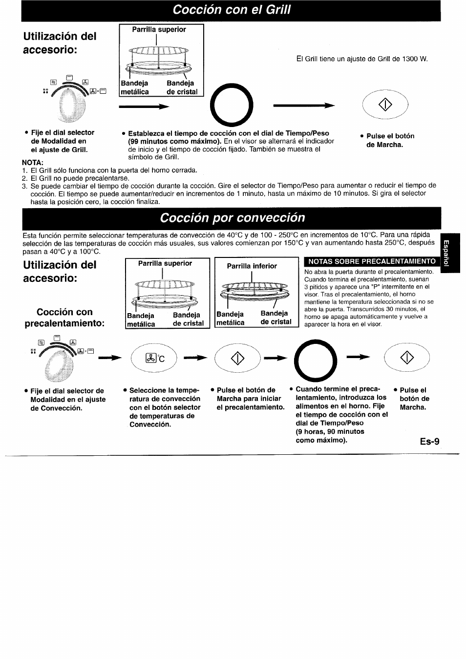 Utilización del accesorio, Cocción por convección, Cocción con precaientamiento | Cocción con el grill | Panasonic NNL750WB User Manual | Page 91 / 164