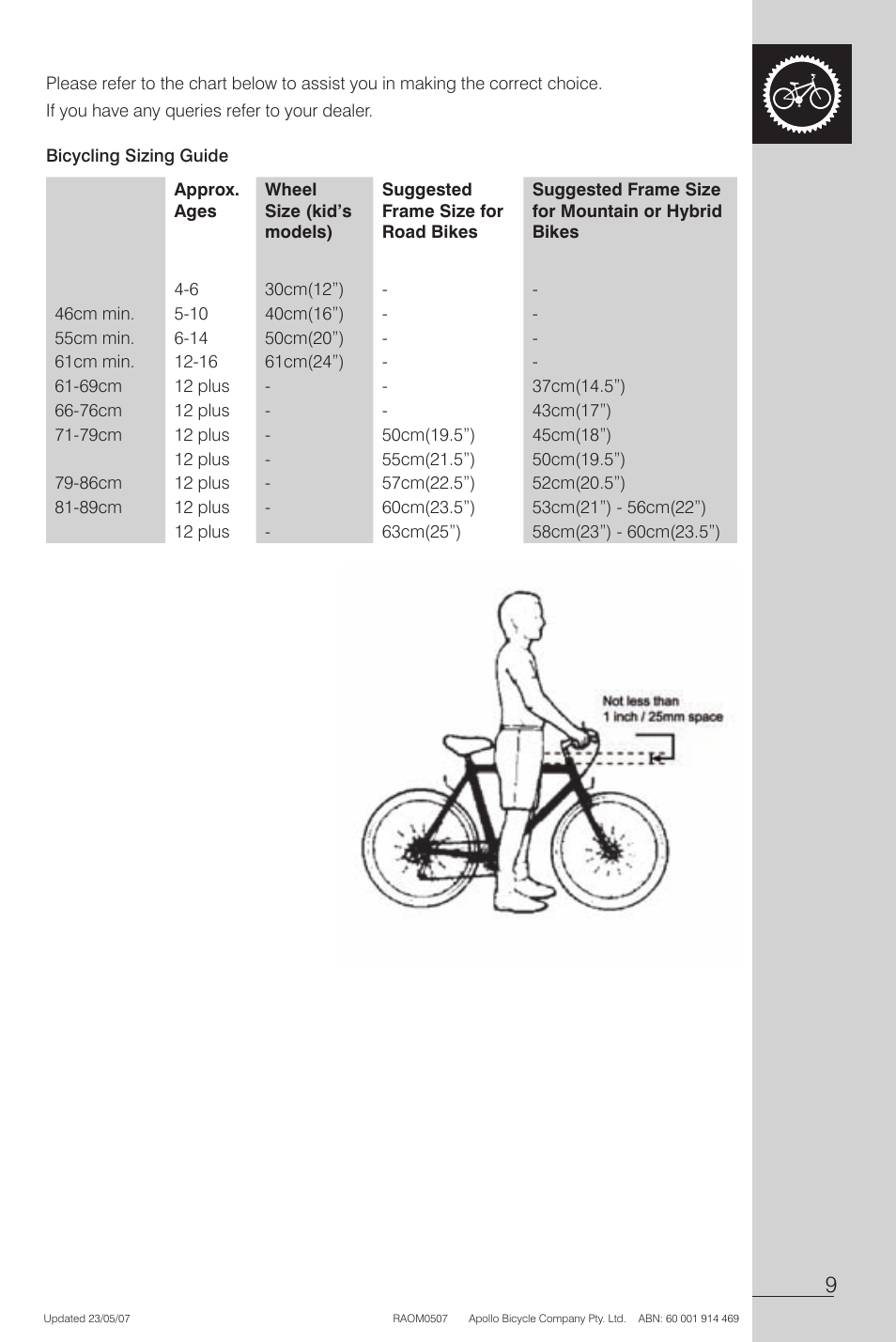 Bicycling sizing guide | Apollo Radius User Manual | Page 11 / 72
