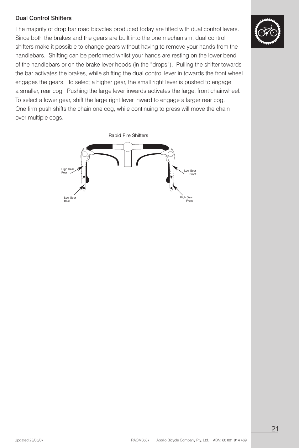 Dual control shifters | Apollo Radius User Manual | Page 23 / 72