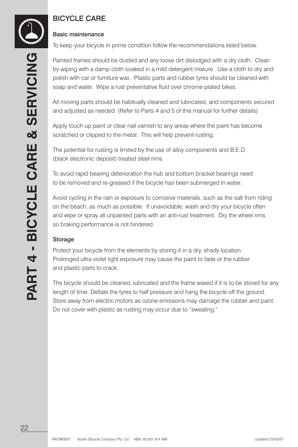 Basic maintenance, Storage | Apollo Radius User Manual | Page 24 / 72