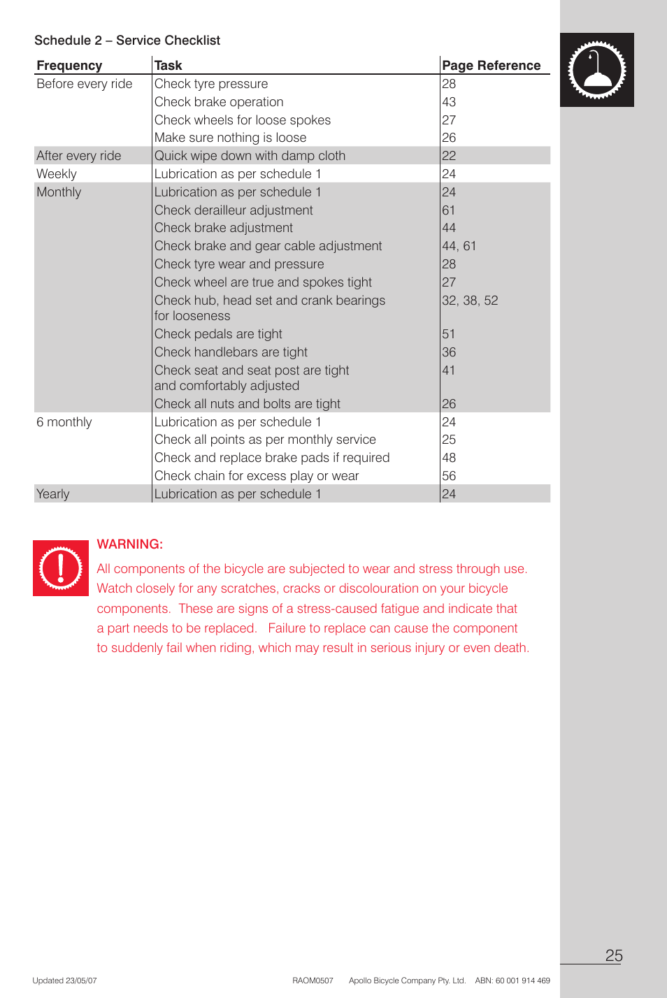 Warning | Apollo Radius User Manual | Page 27 / 72