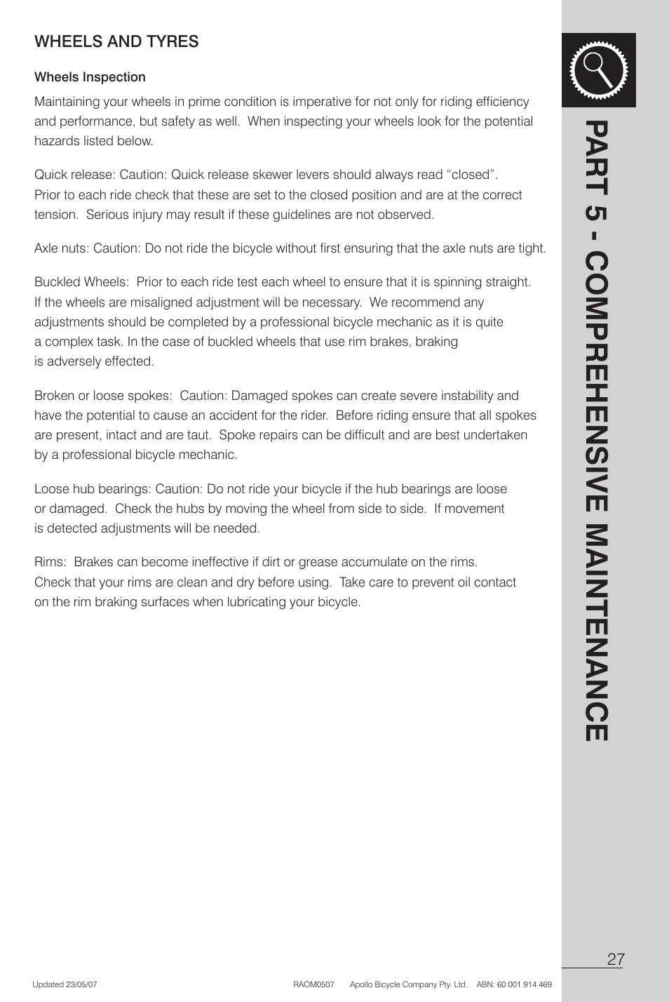 Wheels inspection | Apollo Radius User Manual | Page 29 / 72