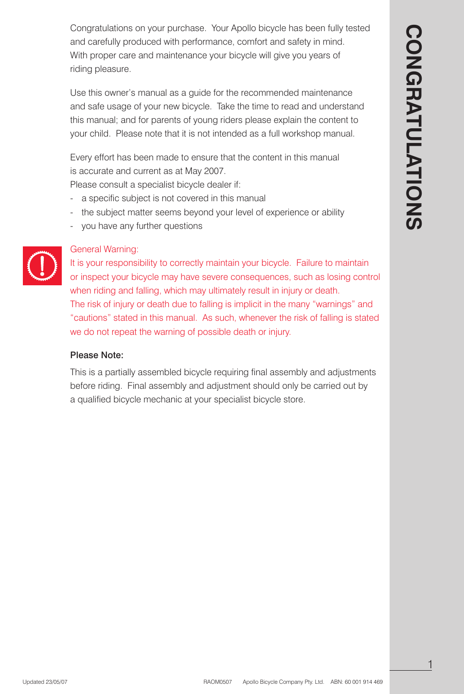Please note | Apollo Radius User Manual | Page 3 / 72