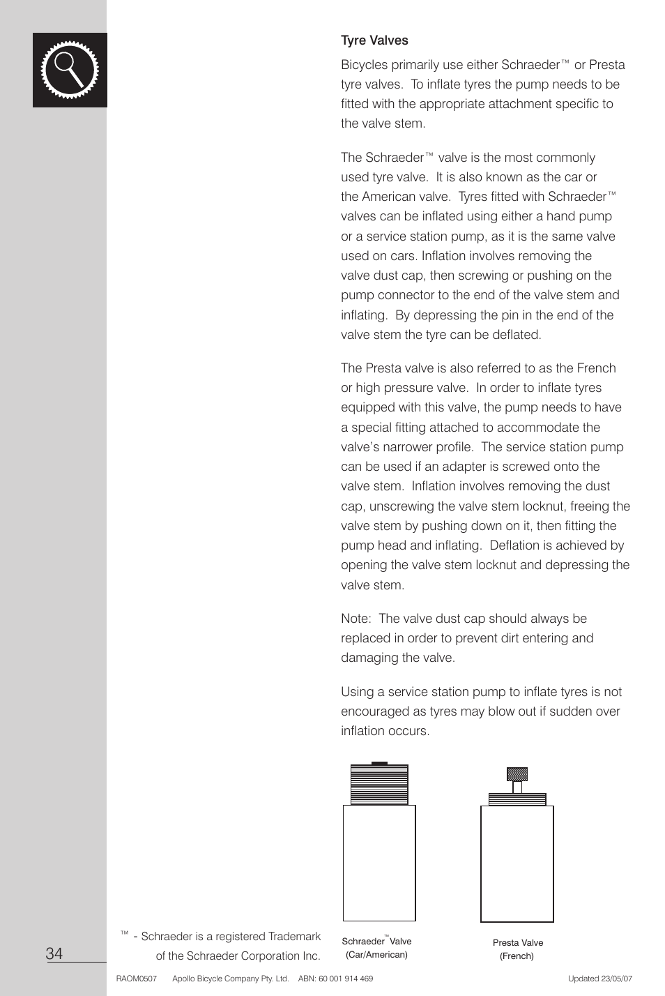 Tyre valves | Apollo Radius User Manual | Page 36 / 72