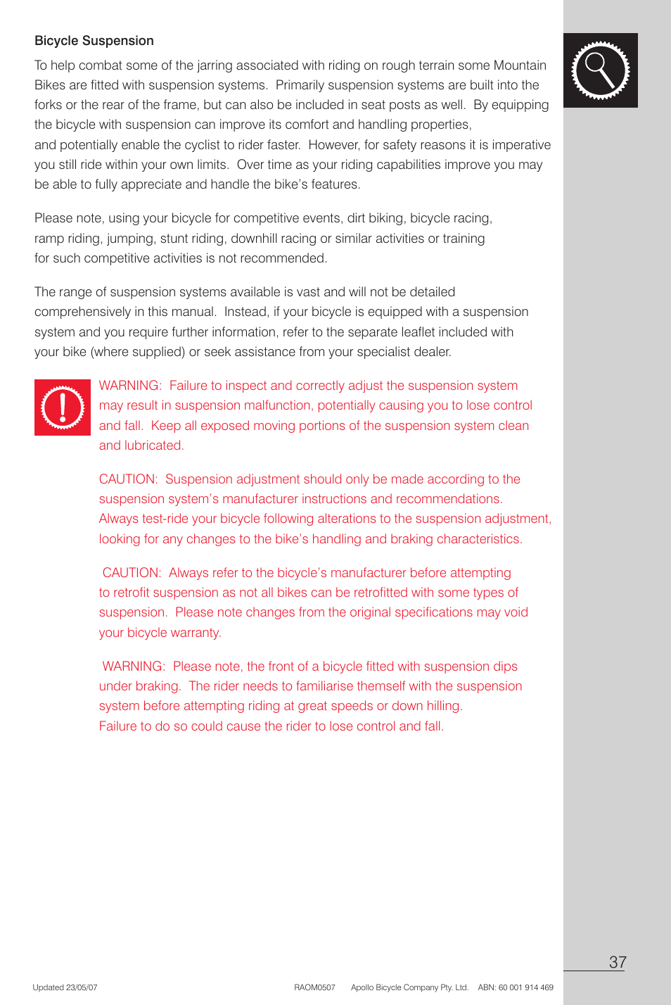 Bicycle suspension | Apollo Radius User Manual | Page 39 / 72