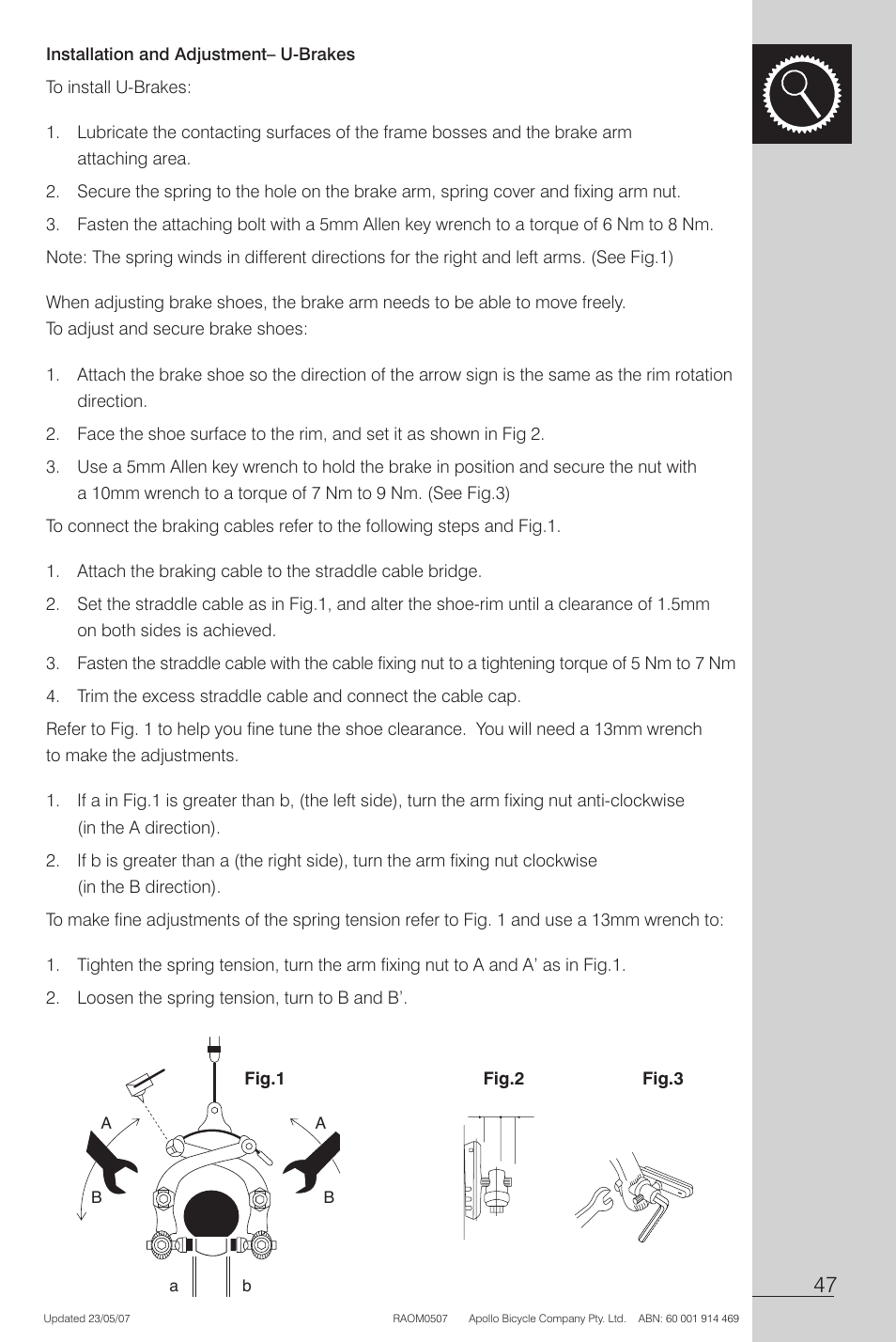 Installation and adjustment- u-brakes | Apollo Radius User Manual | Page 49 / 72