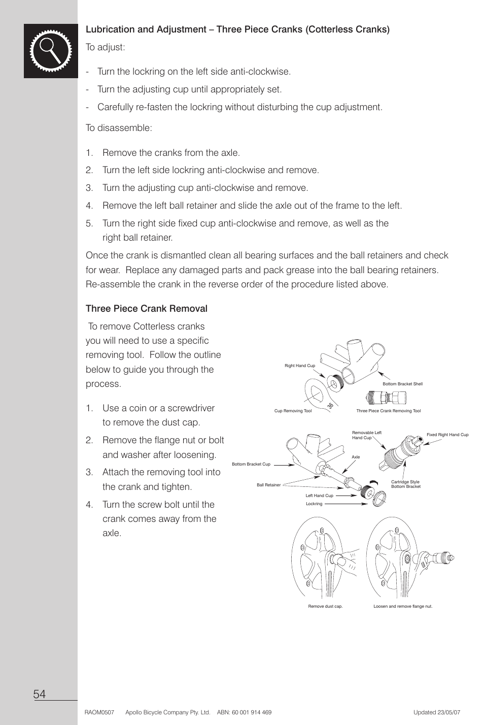 Three piece crank removal | Apollo Radius User Manual | Page 56 / 72