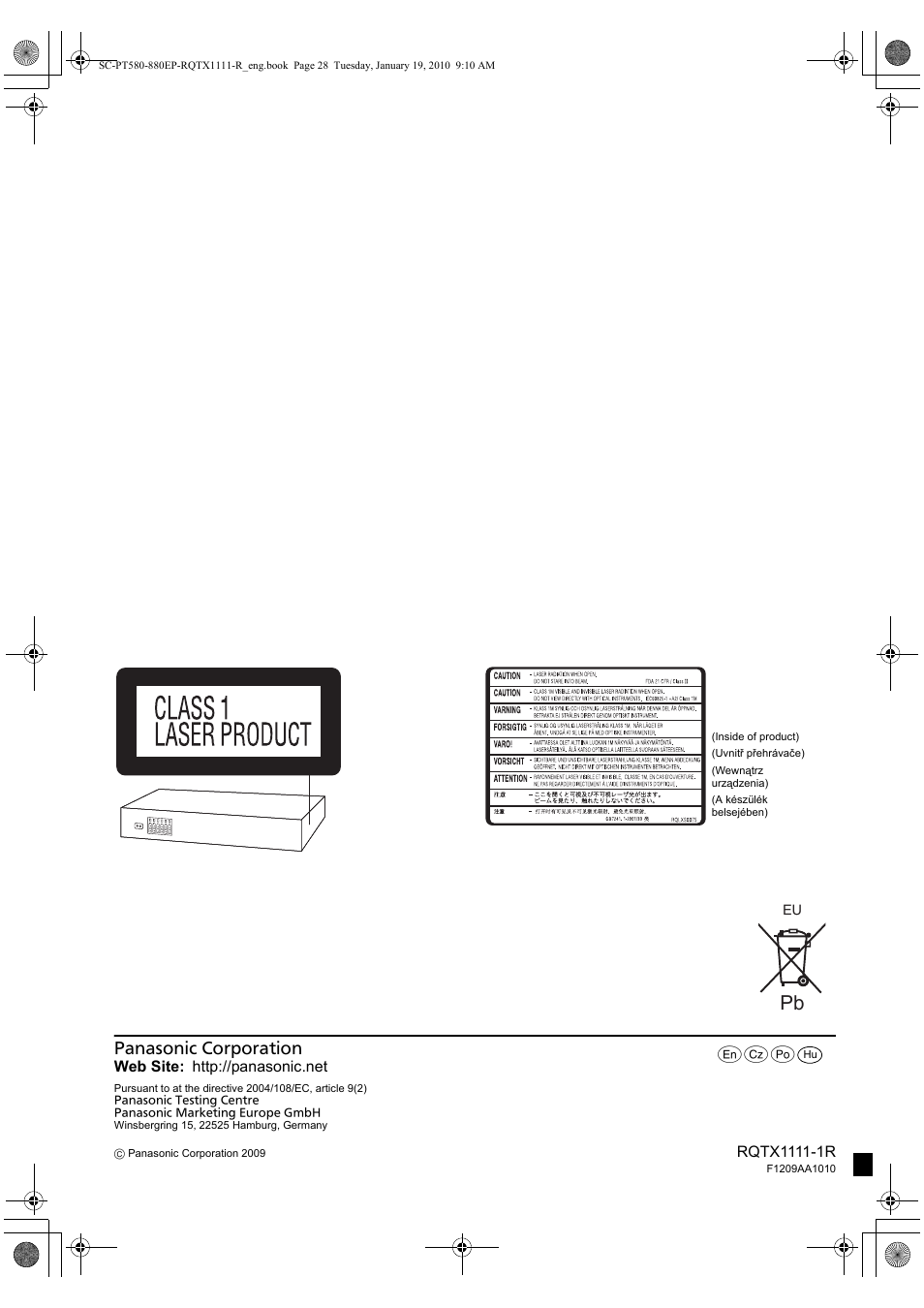 Panasonic SCPT880EP User Manual | Page 102 / 102