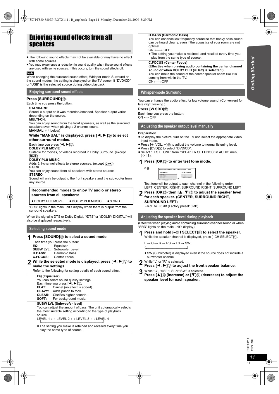 Enjoying sound effects from all speakers | Panasonic SCPT880EP User Manual | Page 11 / 102