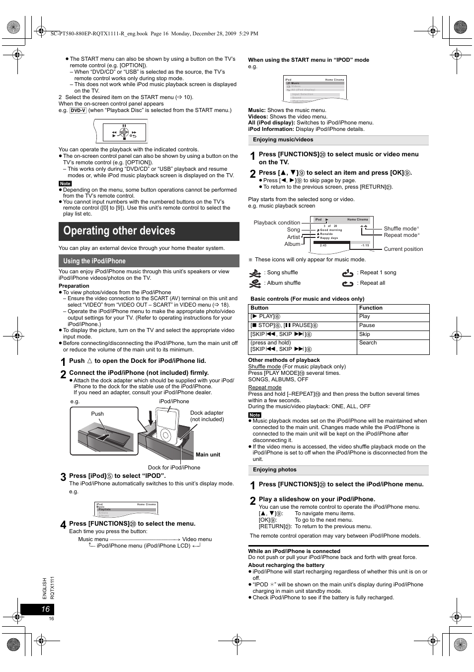Operating other devices | Panasonic SCPT880EP User Manual | Page 16 / 102