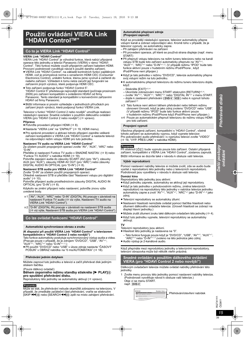 Použití ovládání viera link “hdavi control, Reference | Panasonic SCPT880EP User Manual | Page 39 / 102