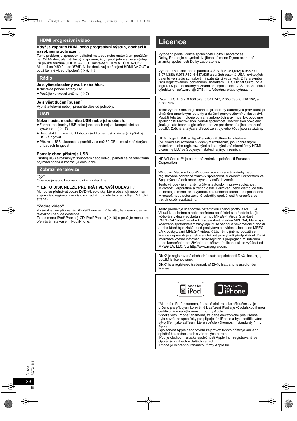Licence | Panasonic SCPT880EP User Manual | Page 48 / 102