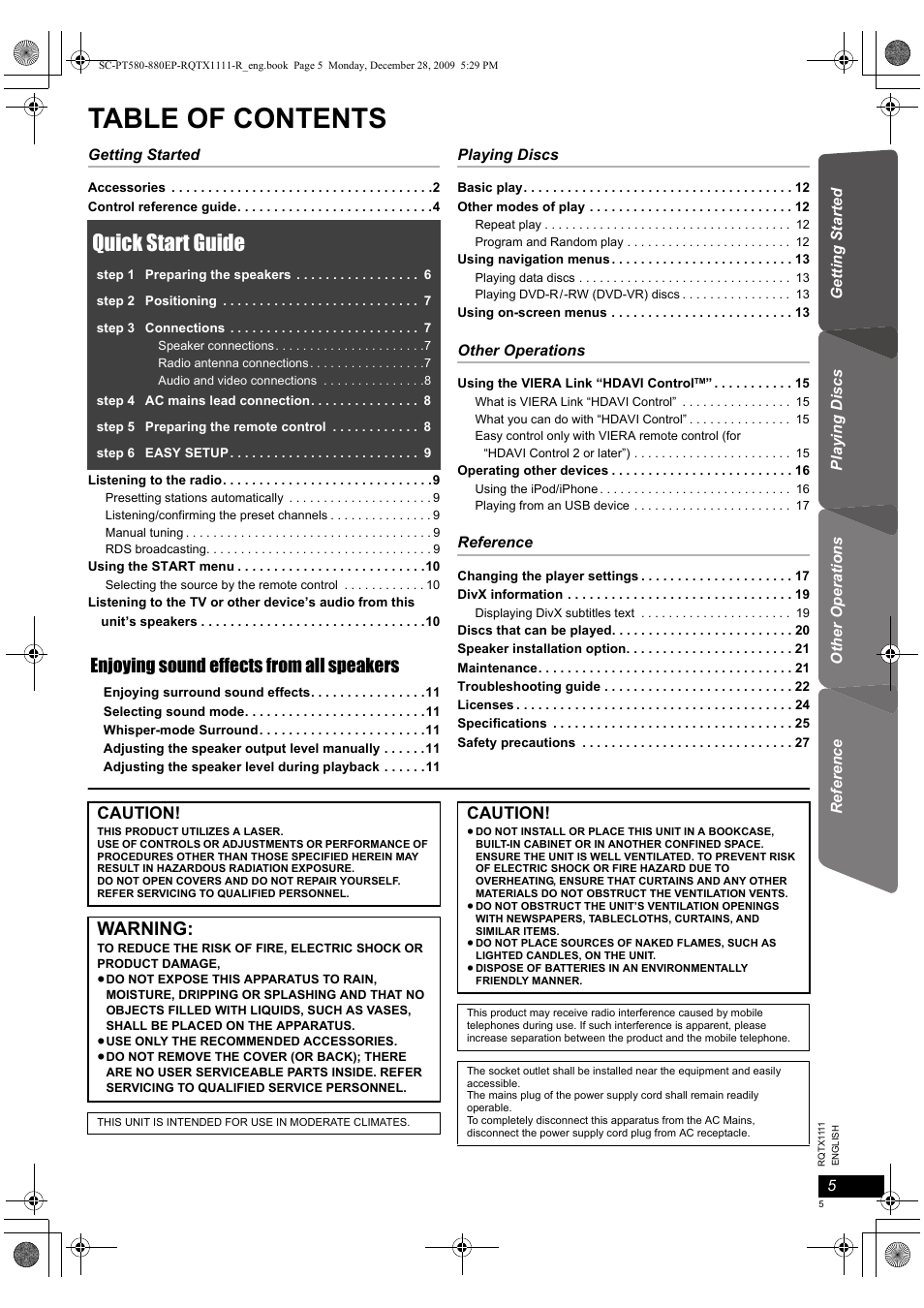 Panasonic SCPT880EP User Manual | Page 5 / 102