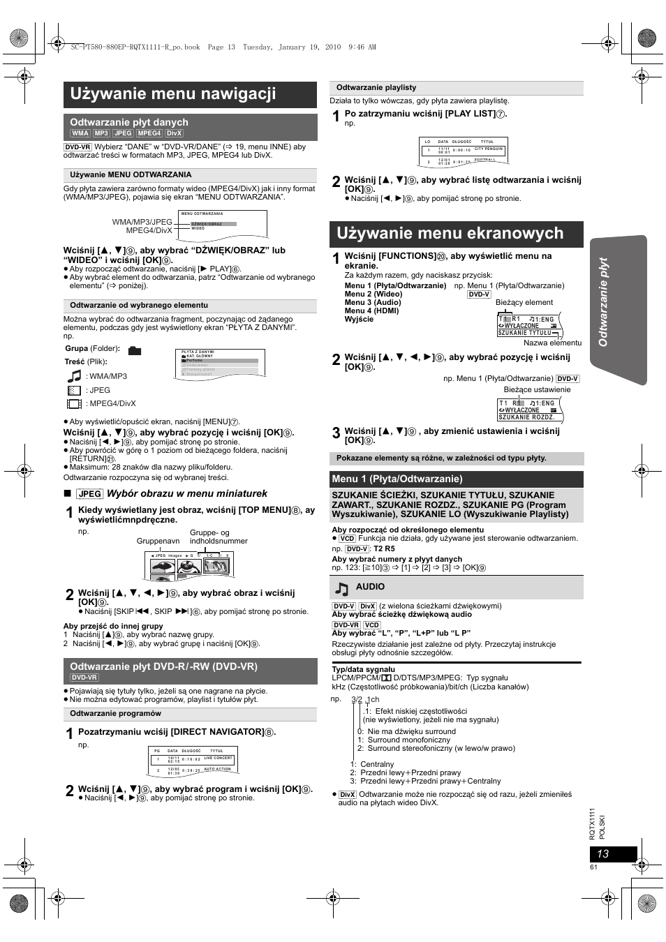 Używanie menu nawigacji, Używanie menu ekranowych, Ot her op era tions | Panasonic SCPT880EP User Manual | Page 61 / 102