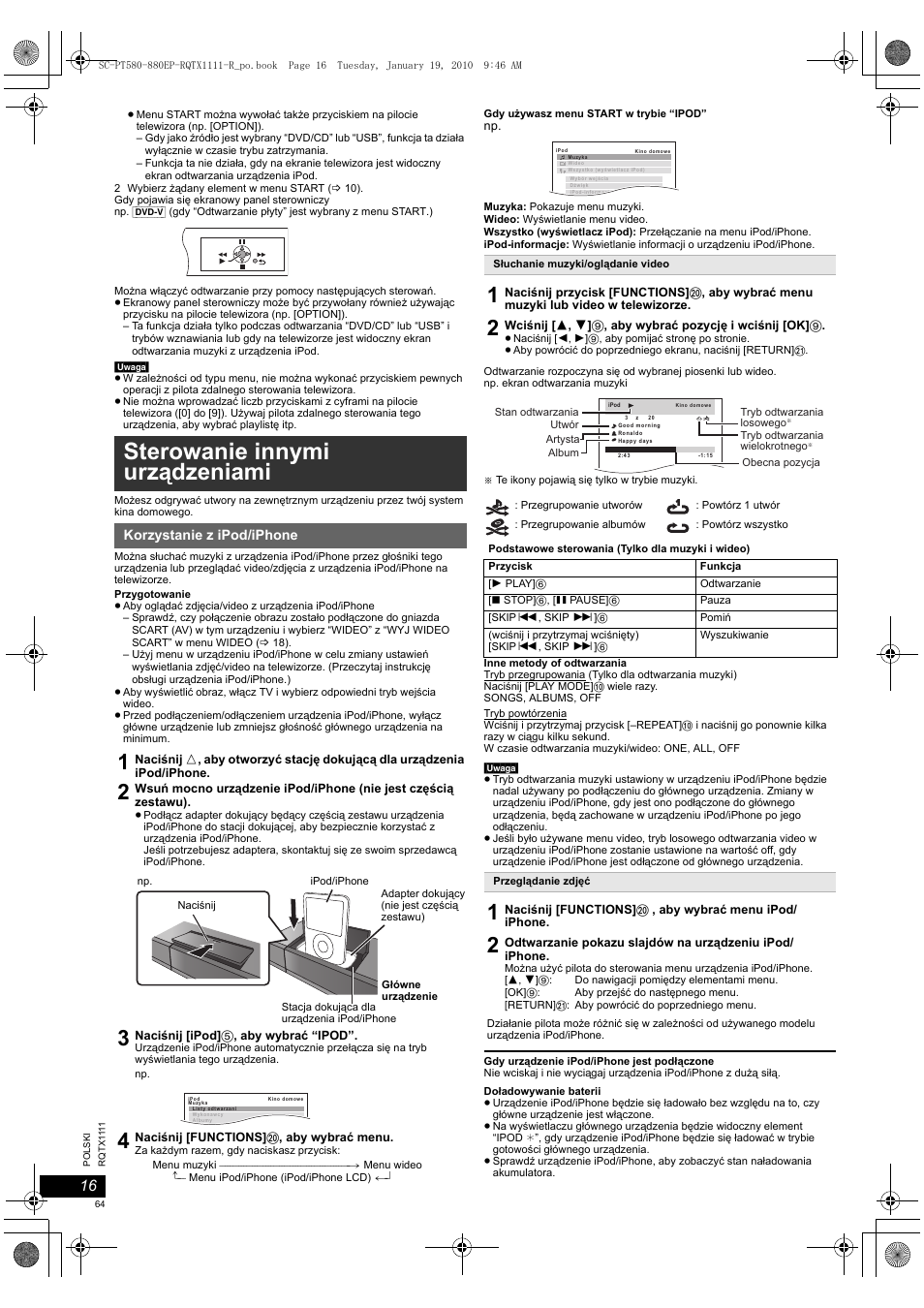 Sterowanie innymi urządzeniami | Panasonic SCPT880EP User Manual | Page 64 / 102